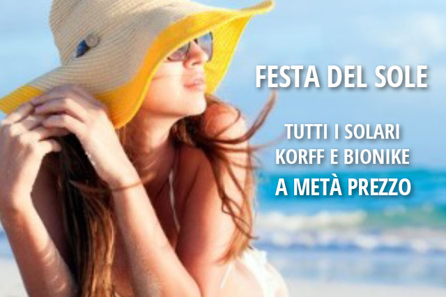 Farmacia Sant'Elena - Festa del sole - solari Bionike e Korff a metà prezzo - maggio 2021